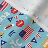 Cute new york city yellow cab american icons travel illustration pattern