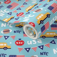 Cute new york city yellow cab american icons travel illustration pattern