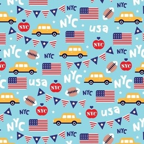 Cute new york city yellow cab american icons travel illustration pattern