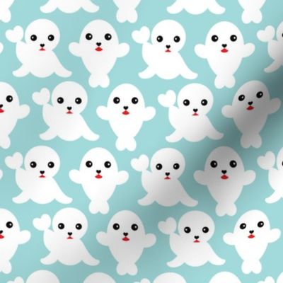 Baby blue adorable winter seal illustration pattern