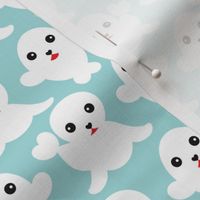 Baby blue adorable winter seal illustration pattern