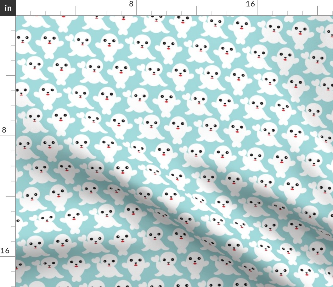 Baby blue adorable winter seal illustration pattern