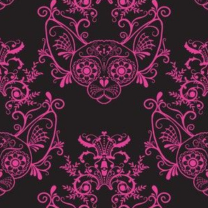 Black with Fucshia Damask Sugar Skull Sphynx Cats-ch