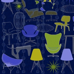 Modern Family of Tables and Chairs blue tone 58 x 36