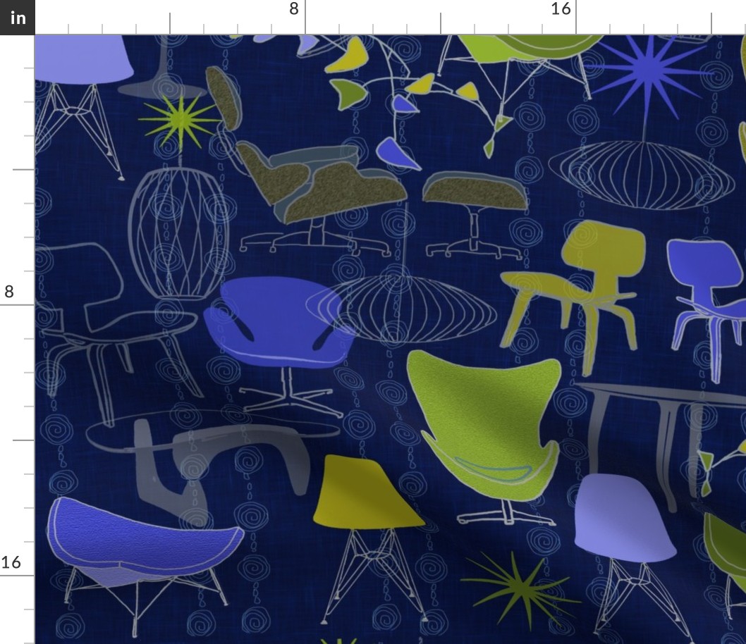 Modern Family of Tables and Chairs blue tone 58 x 36