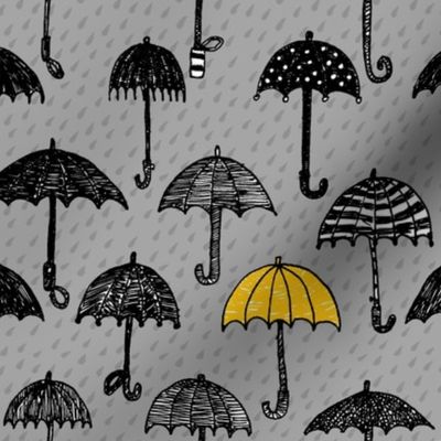 One yellow umbrella
