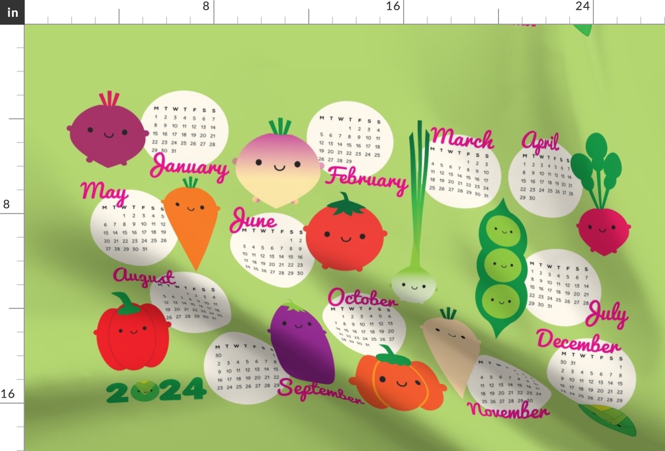 2024 Tea Towel Calendar - 5 A Day Vegetables