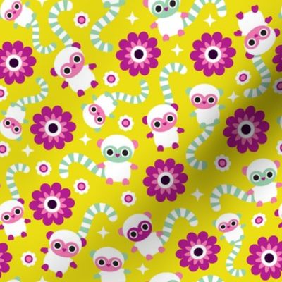 Colorful baby monkey lemurs illustration pattern