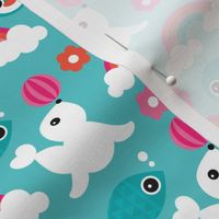 Adorable little seal penguin fish and dolphin rainbow illustration pattern