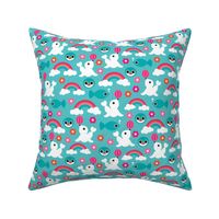 Adorable little seal penguin fish and dolphin rainbow illustration pattern