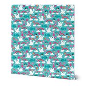 Adorable little seal penguin fish and dolphin rainbow illustration pattern