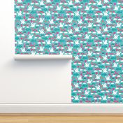 Adorable little seal penguin fish and dolphin rainbow illustration pattern