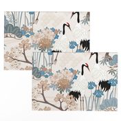 Enlarged Cranes 24 in Japanese Garden Beige