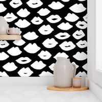 lips // lipstick black and white kisses valentines love girly print