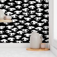 eyes // black and white vintage retro makeup beauty fashion illustration and fabric pattern 