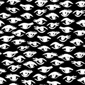 eyes // black and white vintage retro makeup beauty fashion illustration and fabric pattern 