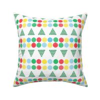 Colorful Geometric Christmas Trees and Ornaments, Festive Red and Green Colors, Small Scale