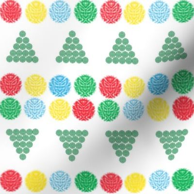 Colorful Geometric Christmas Trees and Ornaments, Festive Red and Green Colors, Small Scale