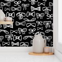 bows // black and white fashion print for cute girls trendy fashion minimal black and white illustration pattern