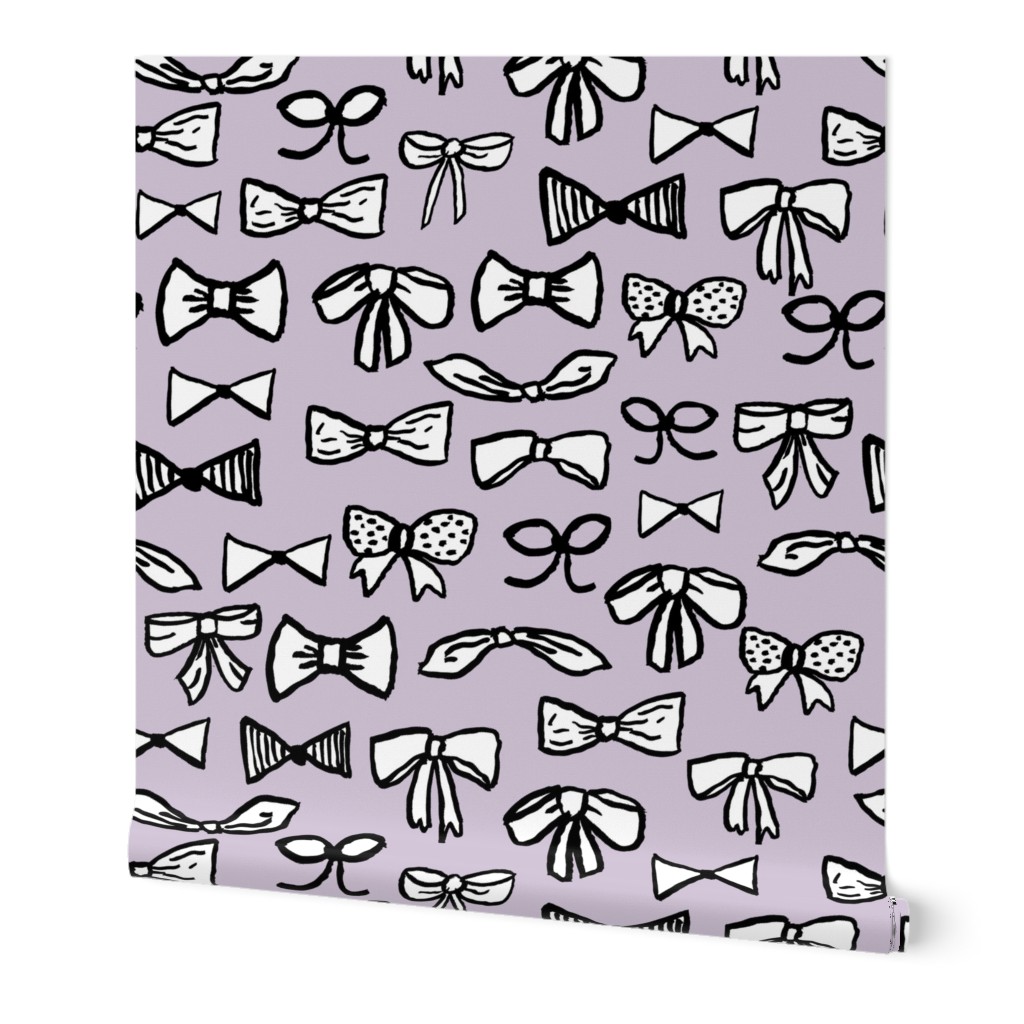 bows // fashion beauty print in pastel lavender for trendy girls illustration pattern on textiles 