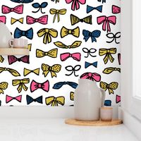 bows // fashion inky hand-drawn illustration pattern for pink and gold for trendy girls