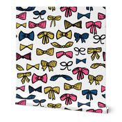 bows // fashion inky hand-drawn illustration pattern for pink and gold for trendy girls