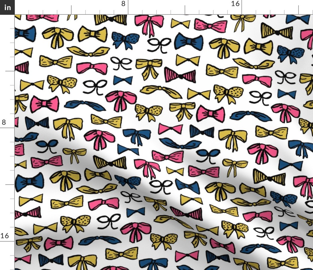 bows // fashion inky hand-drawn illustration pattern for pink and gold for trendy girls