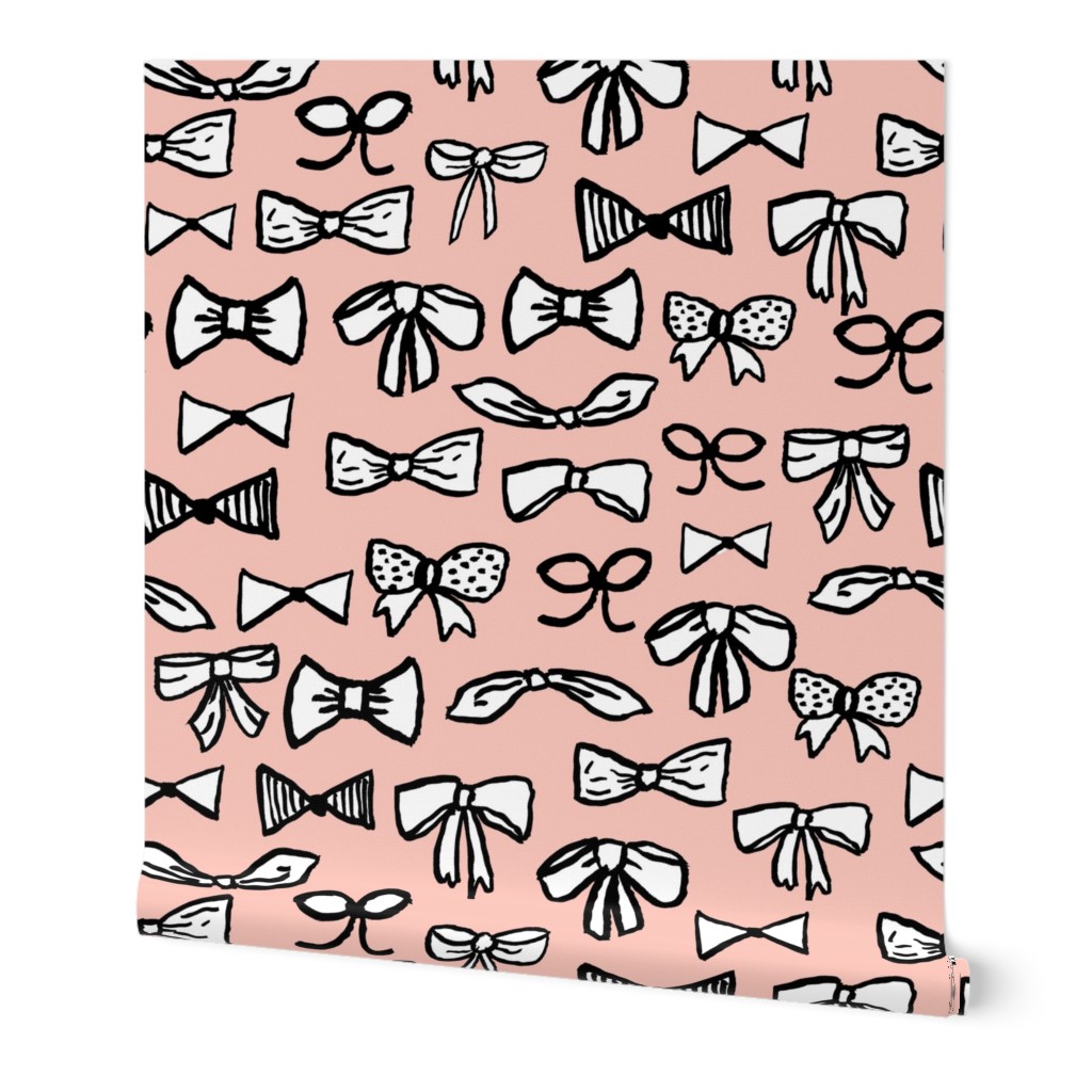 bows // fashion trendy inky hand-drawn beauty print for trendy girls in pale pink illustration pattern