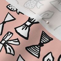 bows // fashion trendy inky hand-drawn beauty print for trendy girls in pale pink illustration pattern