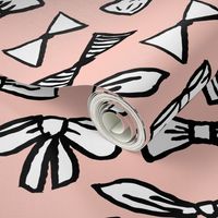 bows // fashion trendy inky hand-drawn beauty print for trendy girls in pale pink illustration pattern