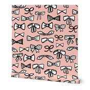 bows // fashion trendy inky hand-drawn beauty print for trendy girls in pale pink illustration pattern