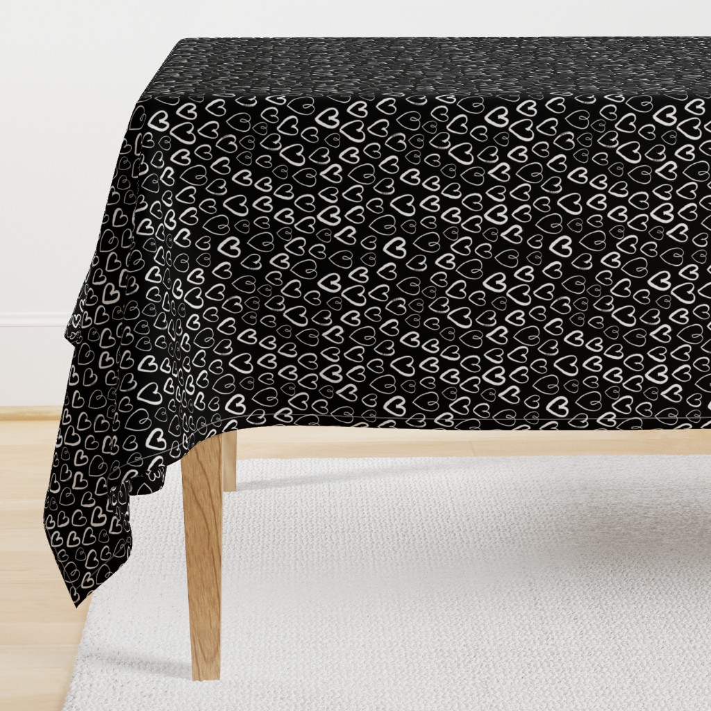 hearts // black and white gender neutral trendy scandi repeating print for baby nursery