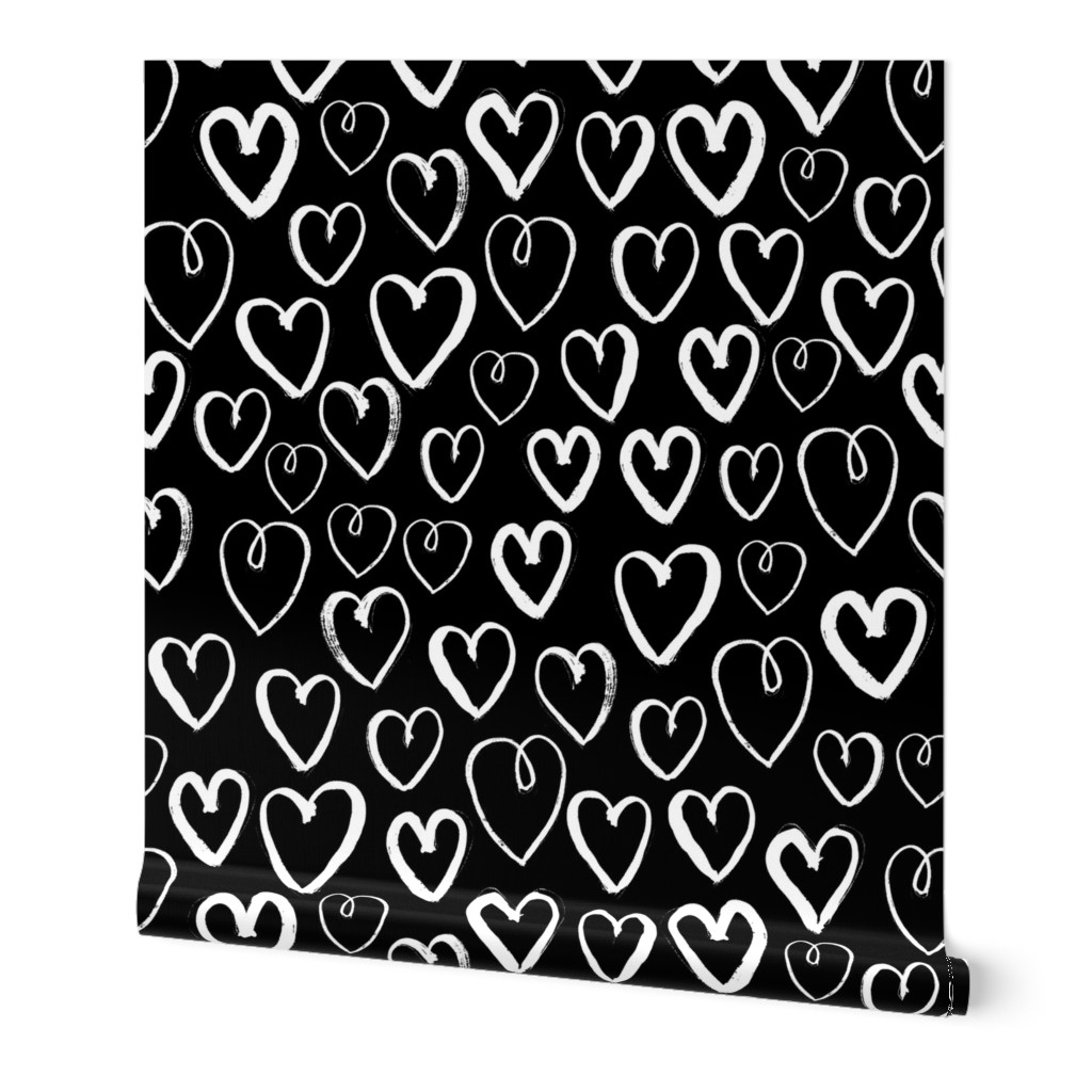 hearts // black and white gender neutral trendy scandi repeating print for baby nursery