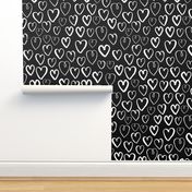 hearts // black and white gender neutral trendy scandi repeating print for baby nursery