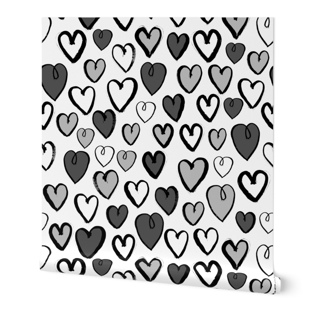 hearts // greyscale hand-drawn valentines love hearts