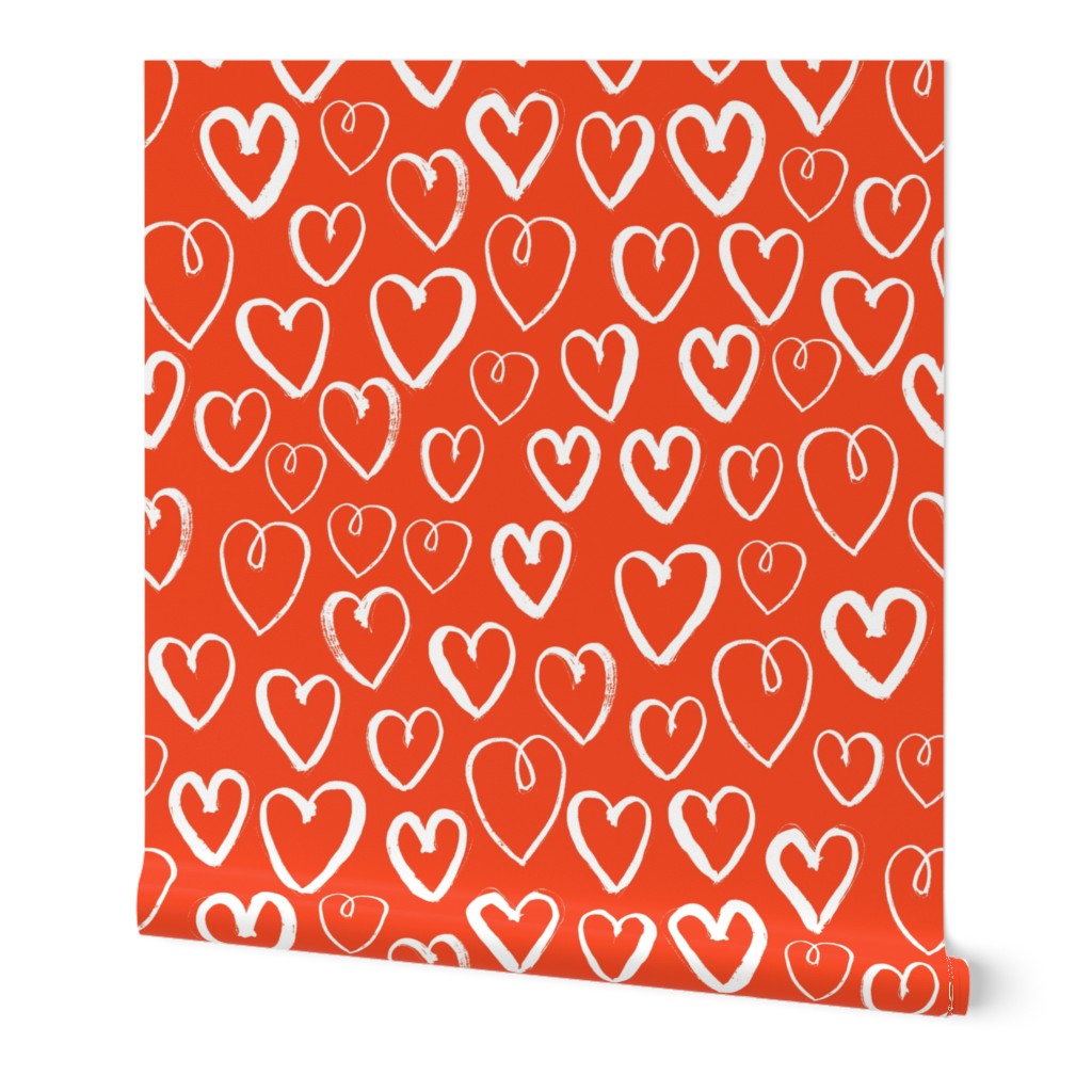 hearts // red and white hand-drawn illustration repeating pattern