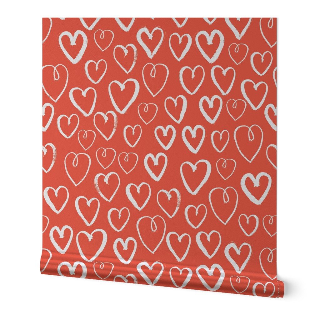 hearts // red and white hand-drawn illustration repeating pattern