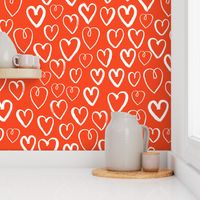 hearts // red and white hand-drawn illustration repeating pattern