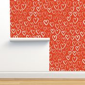 hearts // red and white hand-drawn illustration repeating pattern