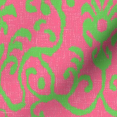 Lucette Ikat in Bright Pink and Lime