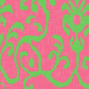 Lucette Ikat in Bright Pink and Lime