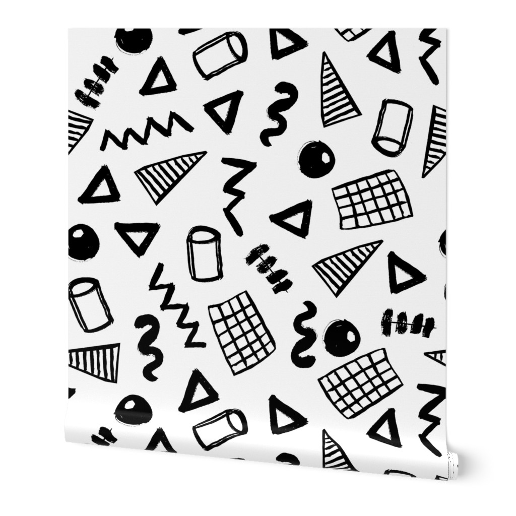 memphis shapes // black and white 80s trendy math triangles 