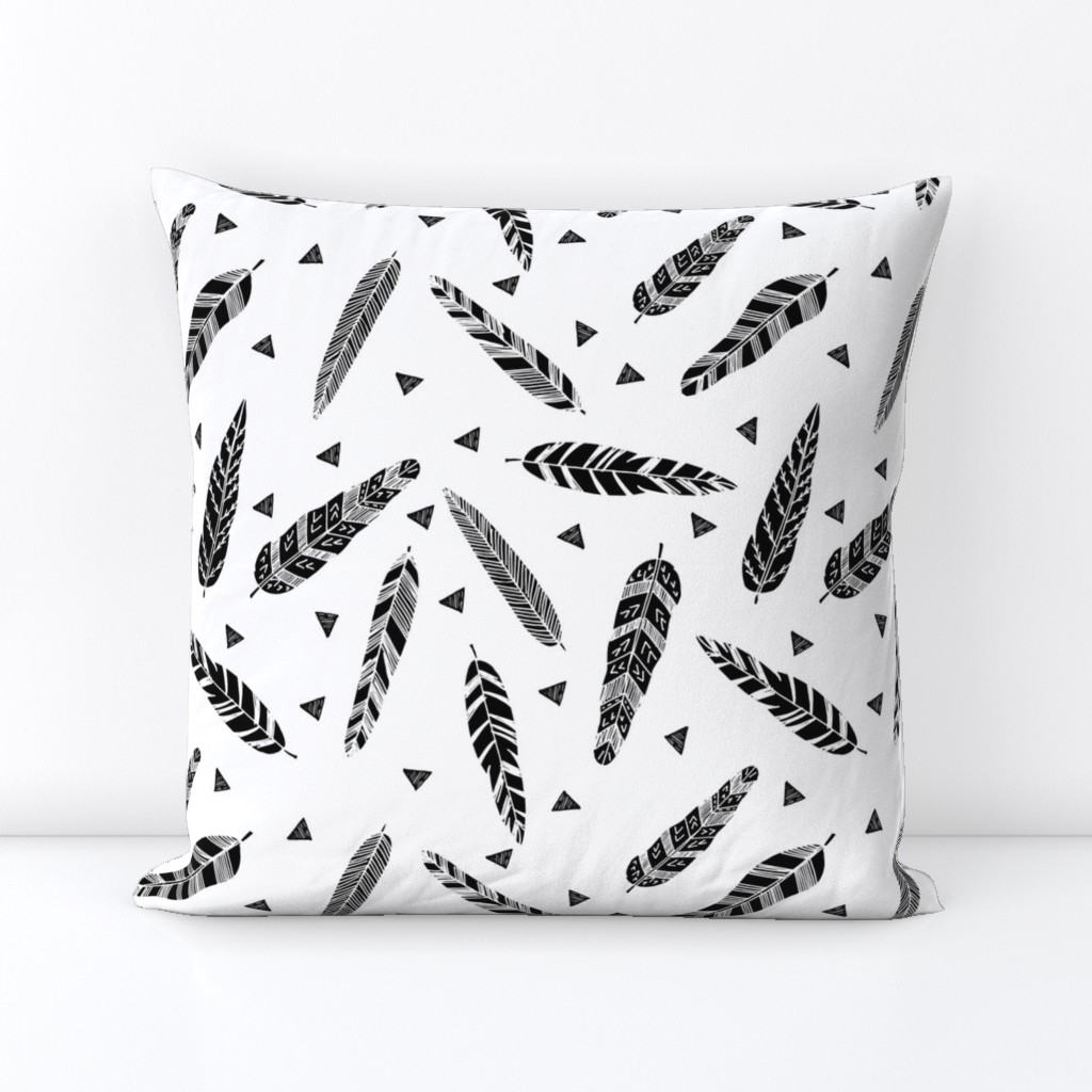 Inky Feathers fabric //- White and Black by Andrea Lauren