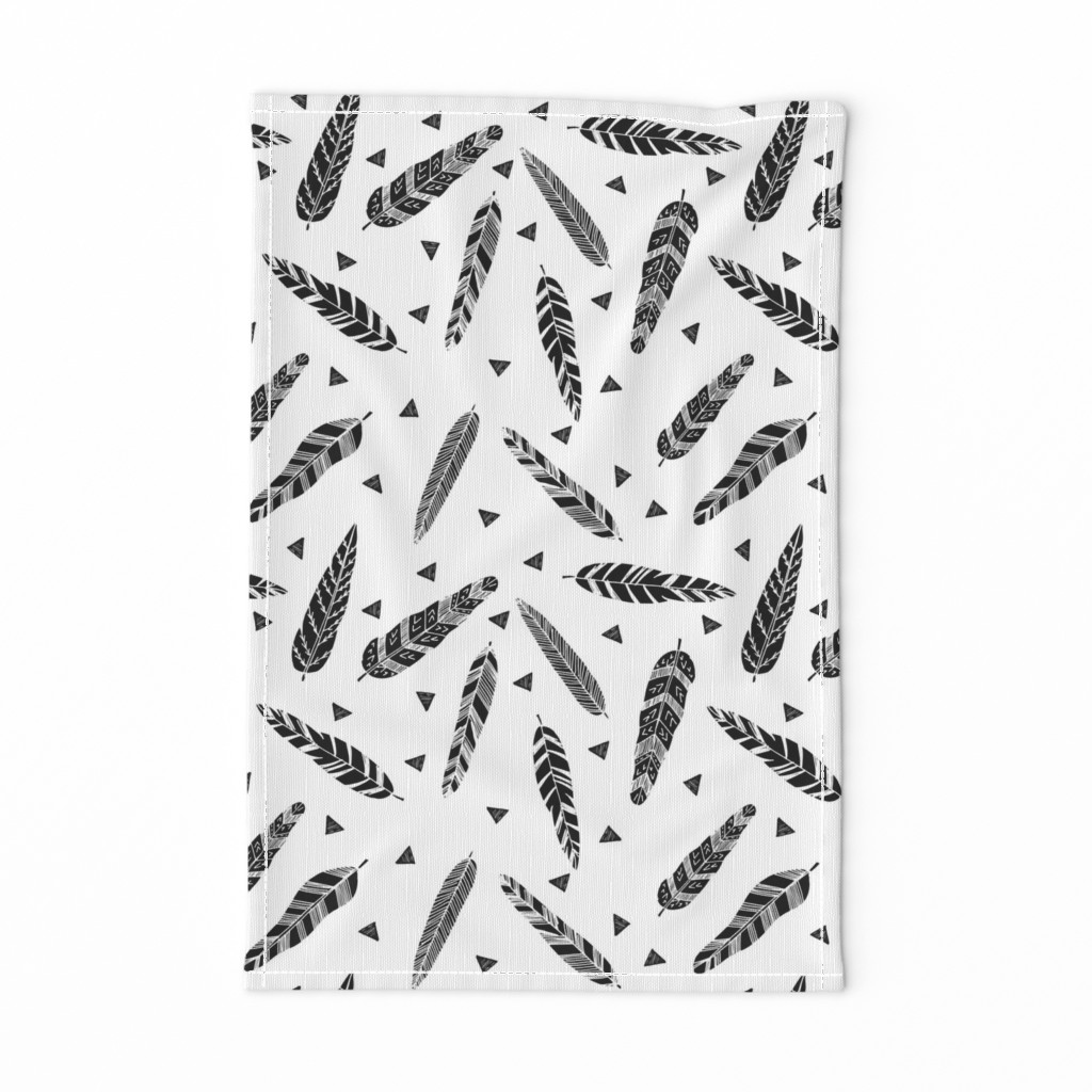 Inky Feathers fabric //- White and Black by Andrea Lauren