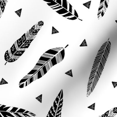 Inky Feathers fabric //- White and Black by Andrea Lauren