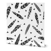 Inky Feathers fabric //- White and Black by Andrea Lauren