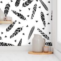 Inky Feathers fabric //- White and Black by Andrea Lauren