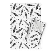 Inky Feathers fabric //- White and Black by Andrea Lauren