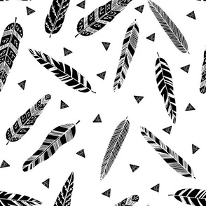 Inky Feathers fabric //- White and Black by Andrea Lauren