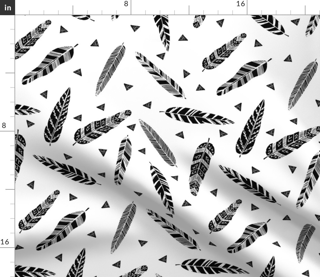 Inky Feathers fabric //- White and Black by Andrea Lauren